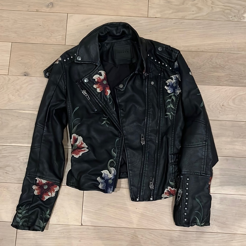 BlankNYC embroidered faux leather jacket